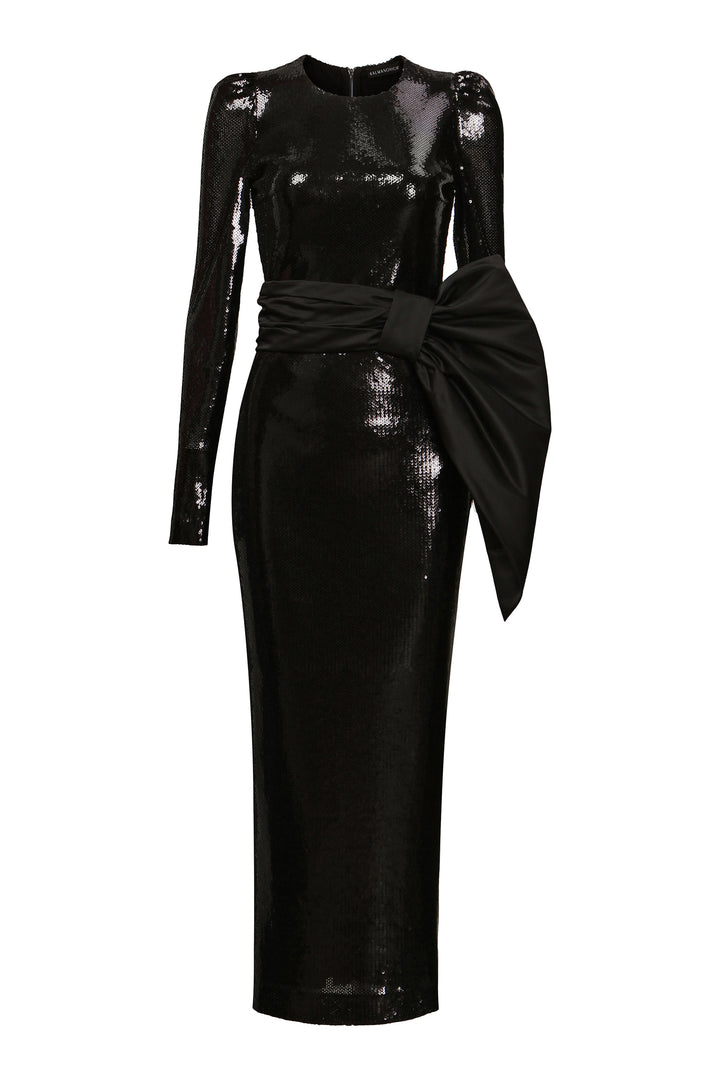 Longsleeved evening gown with a bow