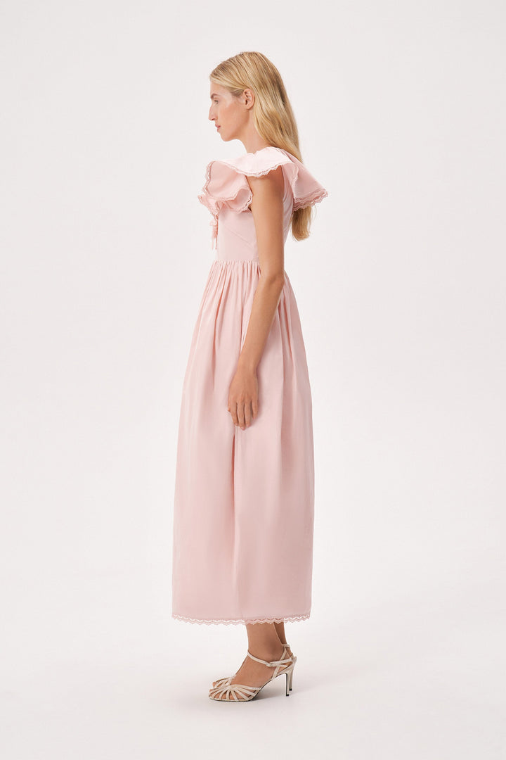 Taffeta dress with a ruffled neckline