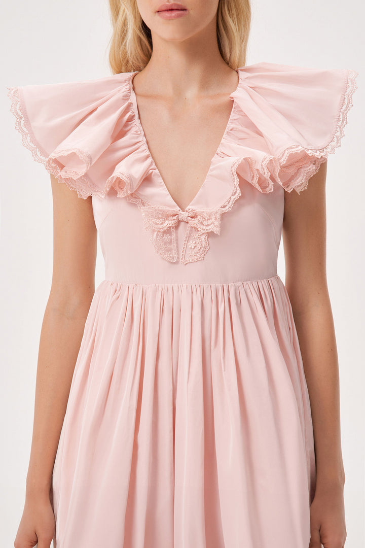 Taffeta dress with a ruffled neckline
