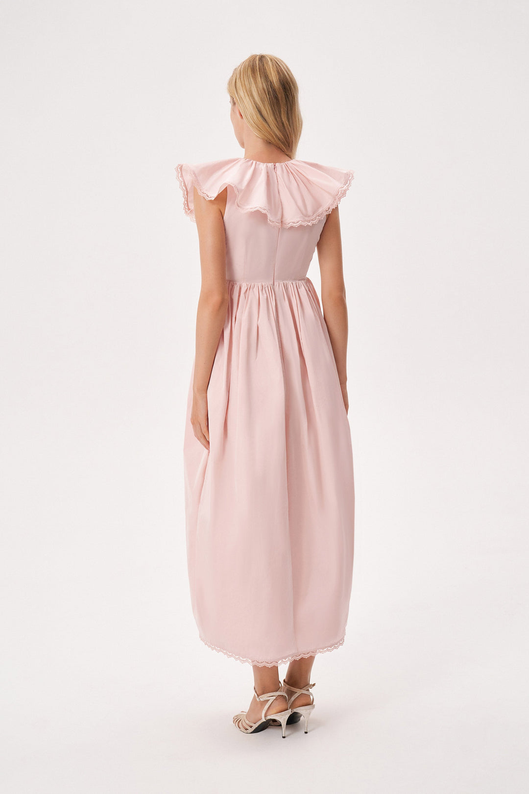 Taffeta dress with a ruffled neckline