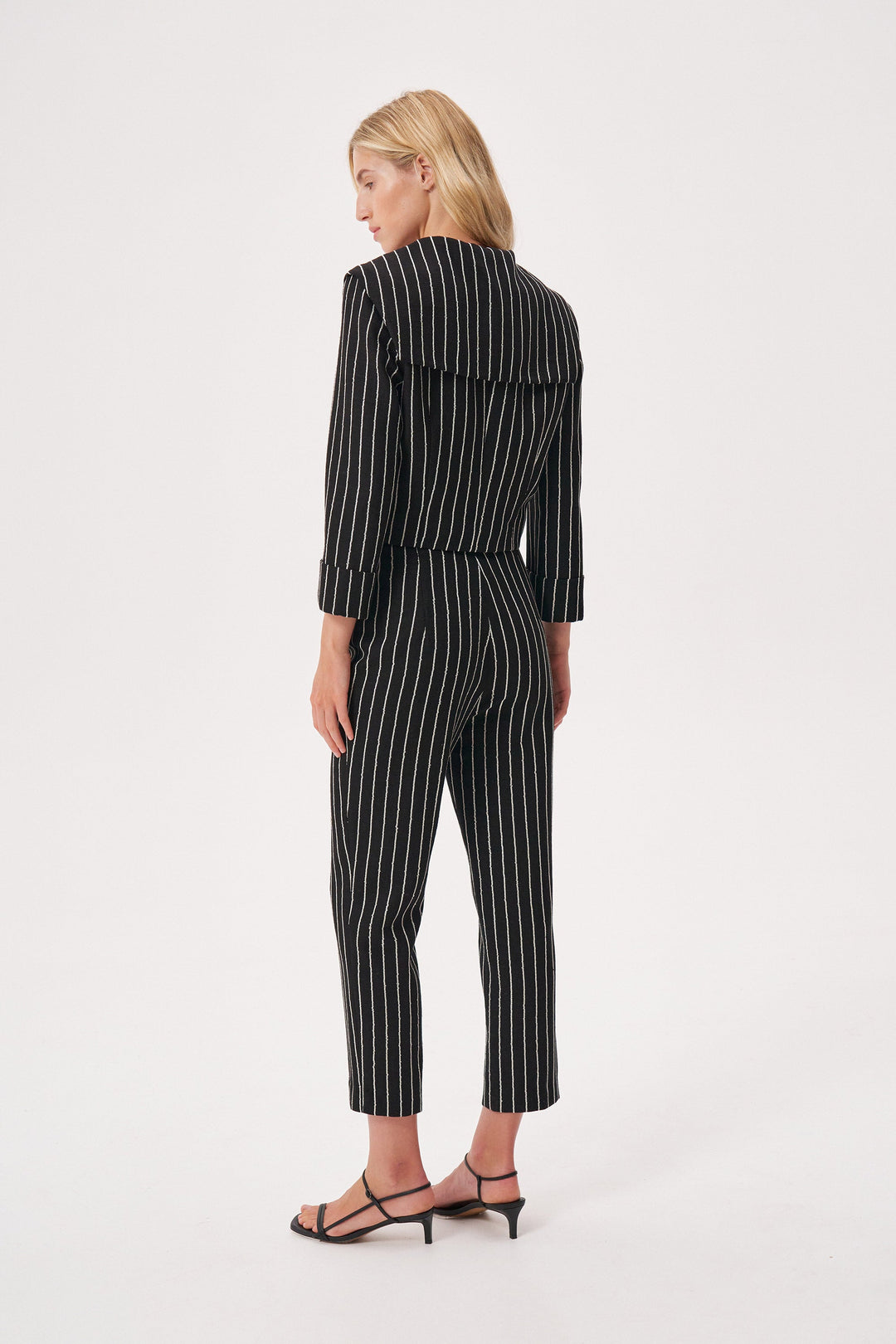 Slim-fit striped linen trousers