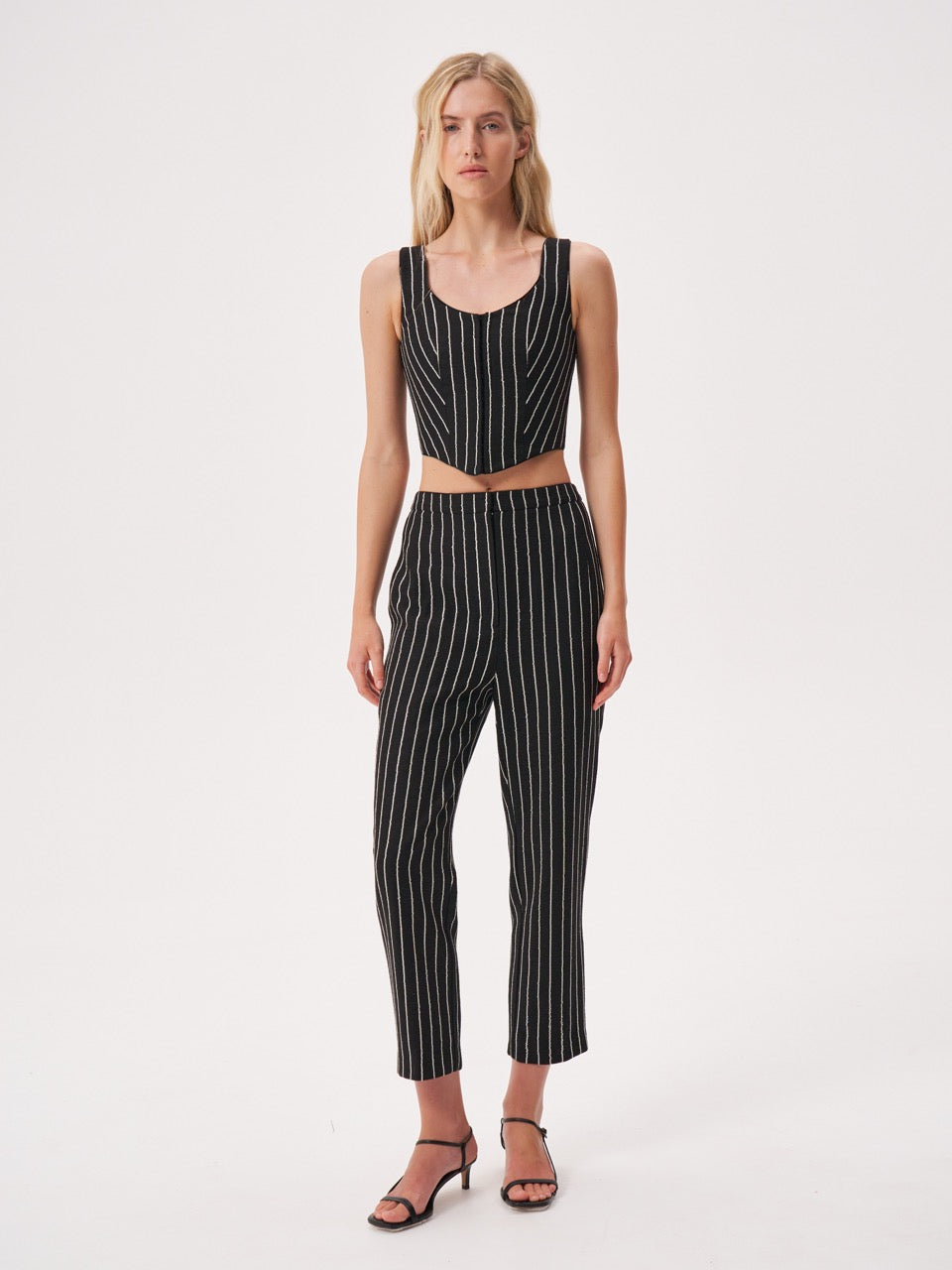 Striped linen corset top