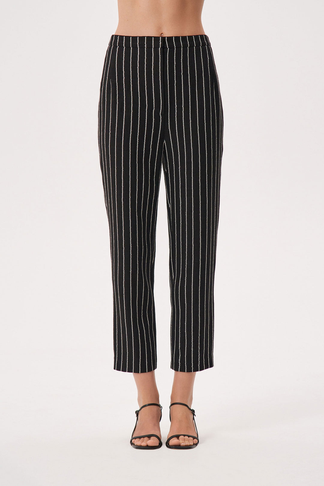 Slim-fit striped linen trousers