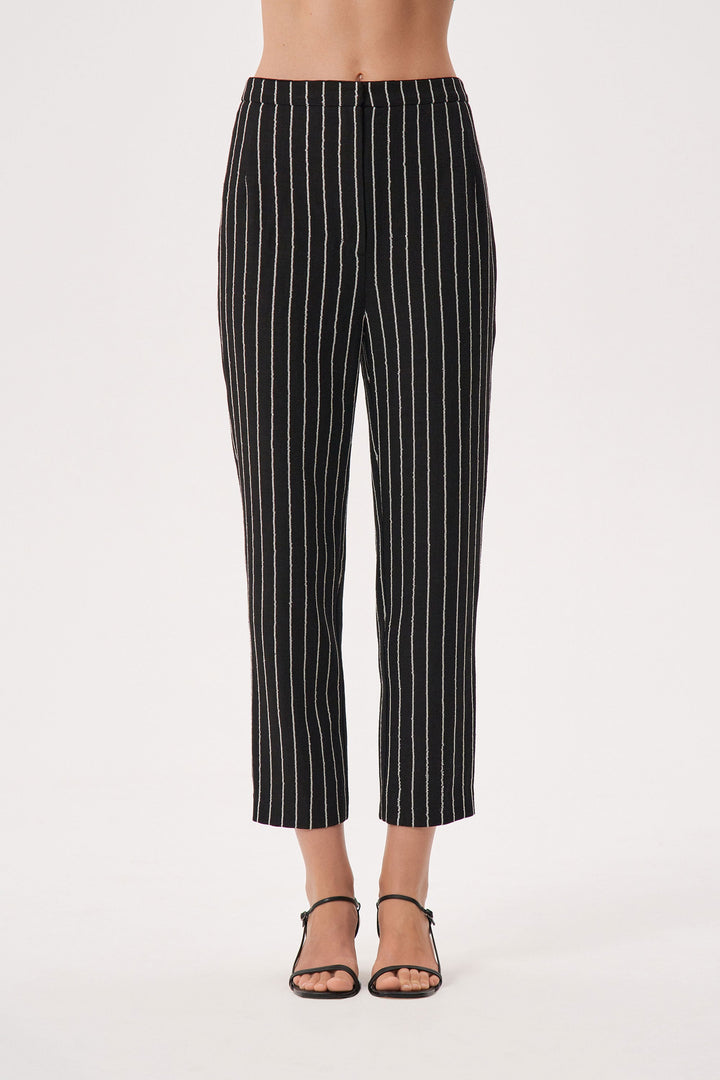 Slim-fit striped linen trousers