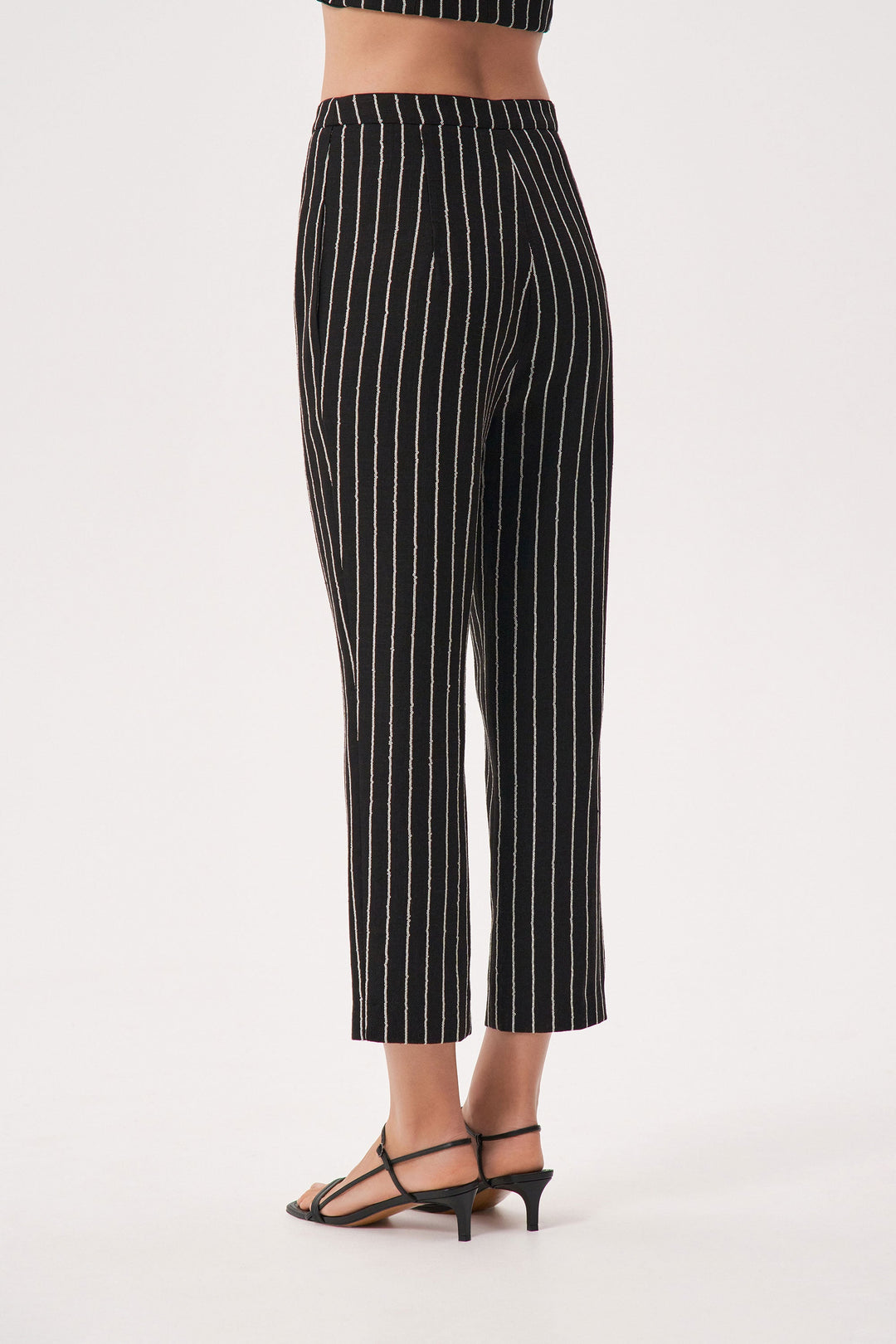 Slim-fit striped linen trousers
