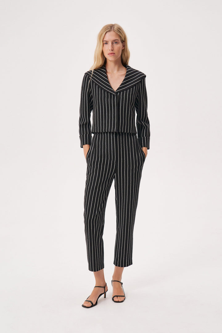 Slim-fit striped linen trousers