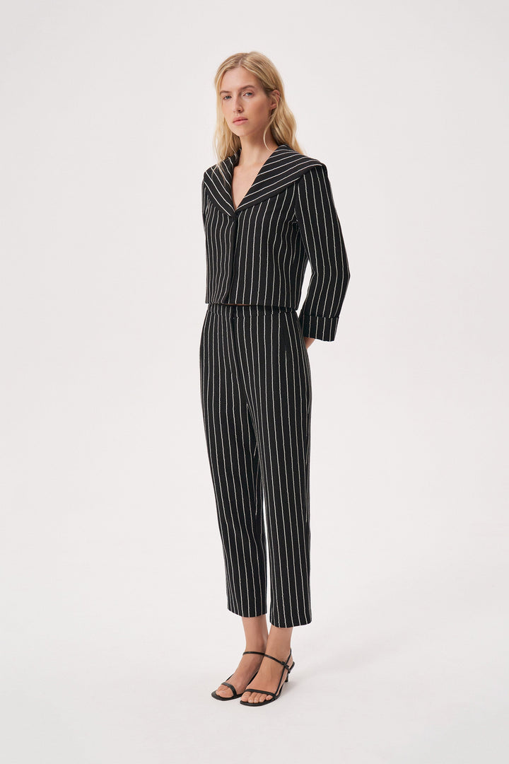 Slim-fit striped linen trousers