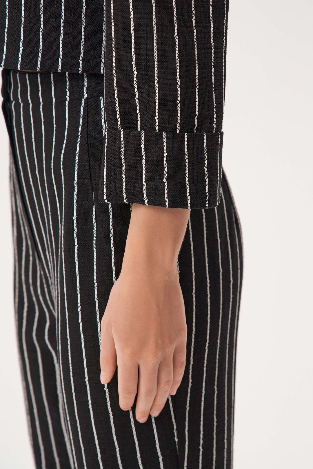 Slim-fit striped linen trousers
