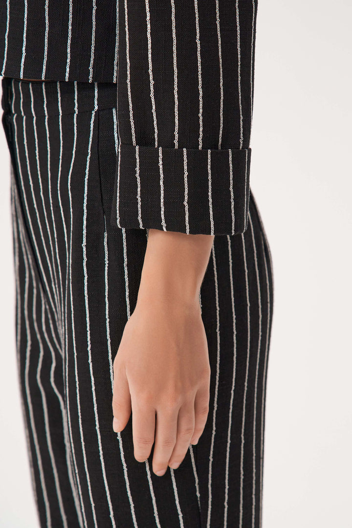 Slim-fit striped linen trousers