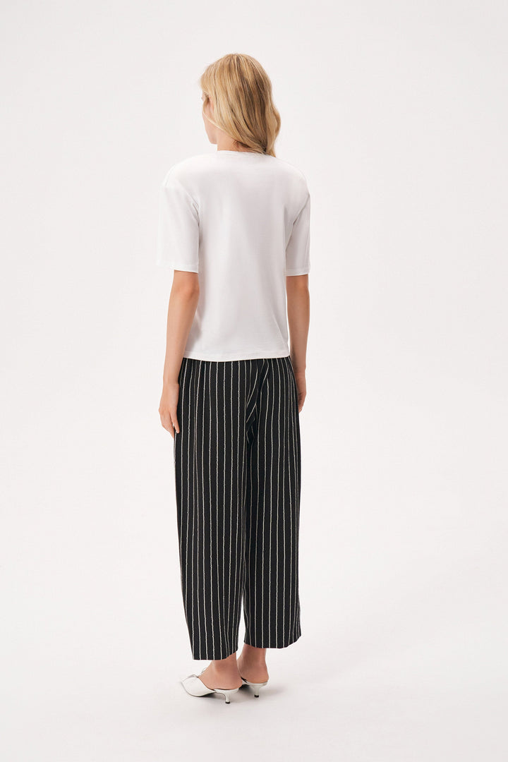Wide-leg striped linen trousers