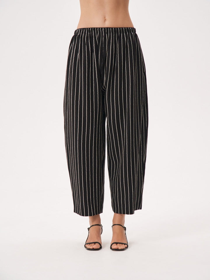 Wide-leg striped linen trousers