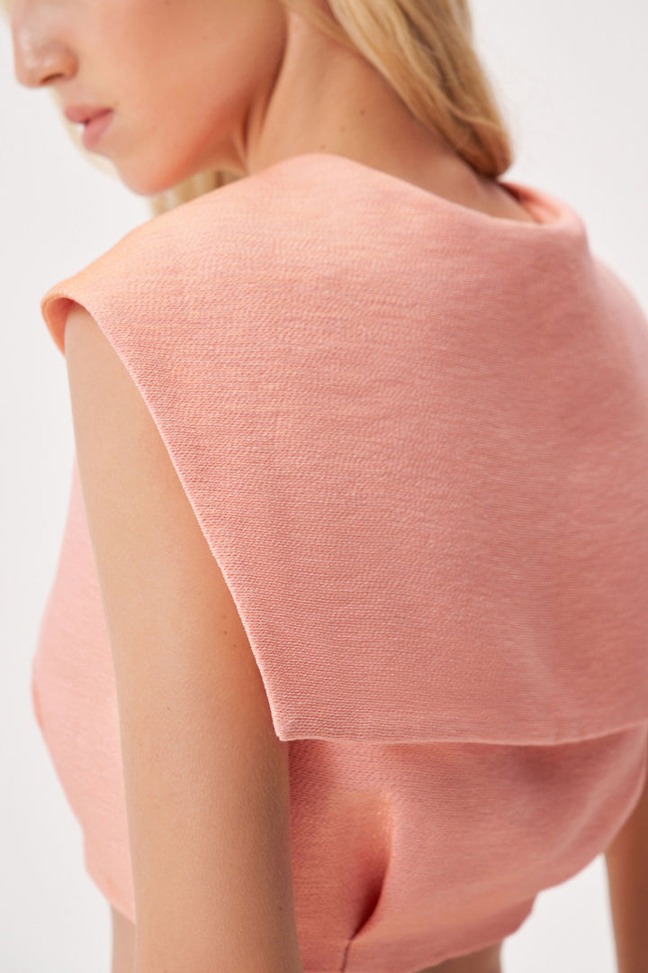 Metallic-thread crop top with fold-down collar