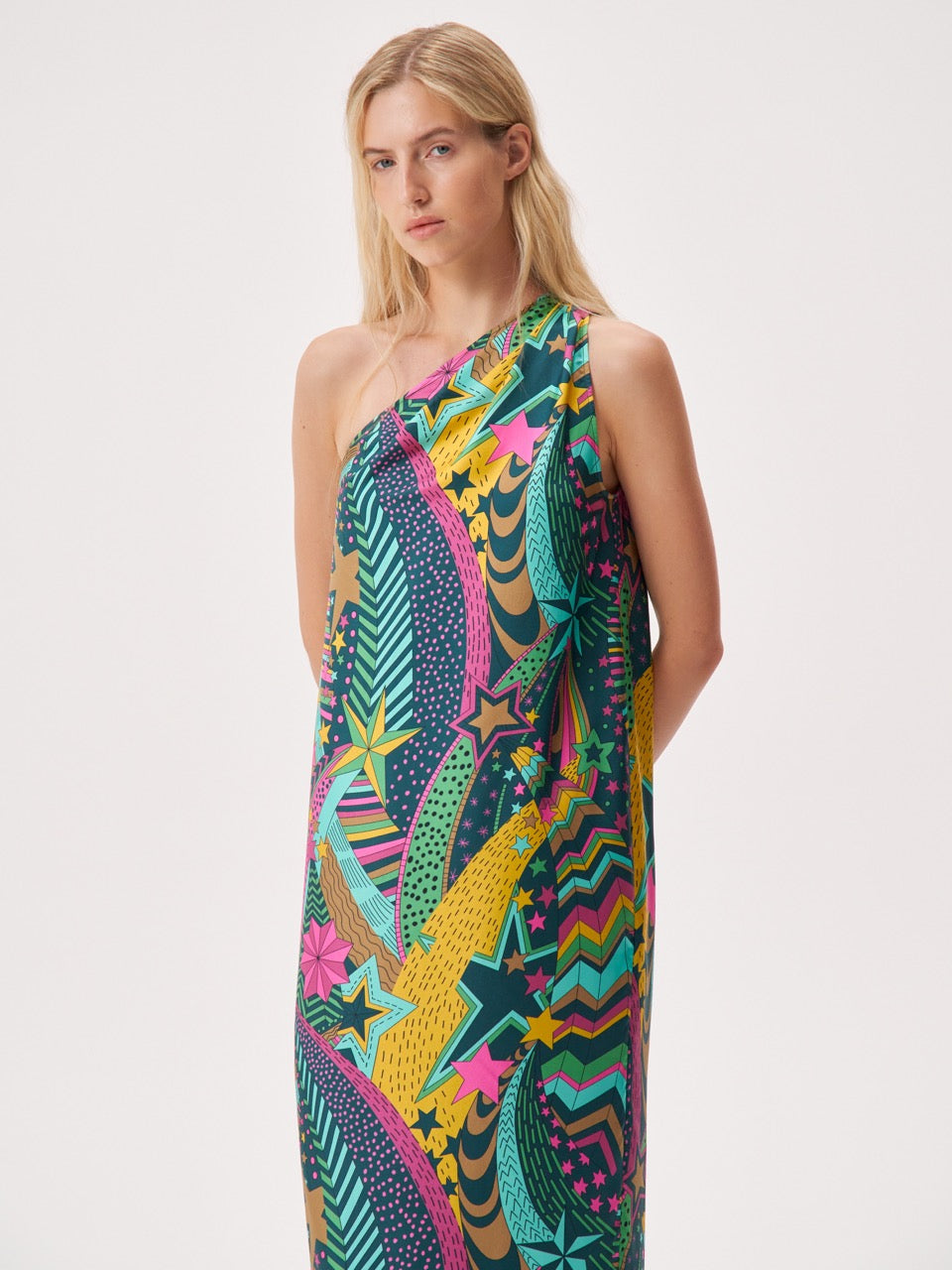 Printed asymmetrical dress made of Liberty silk