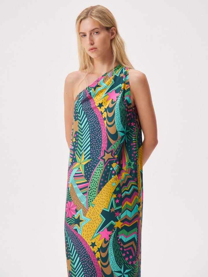 Printed asymmetrical dress made of Liberty silk