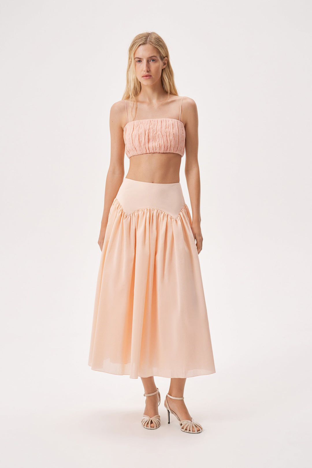 Yoke cotton midi skirt with pleats