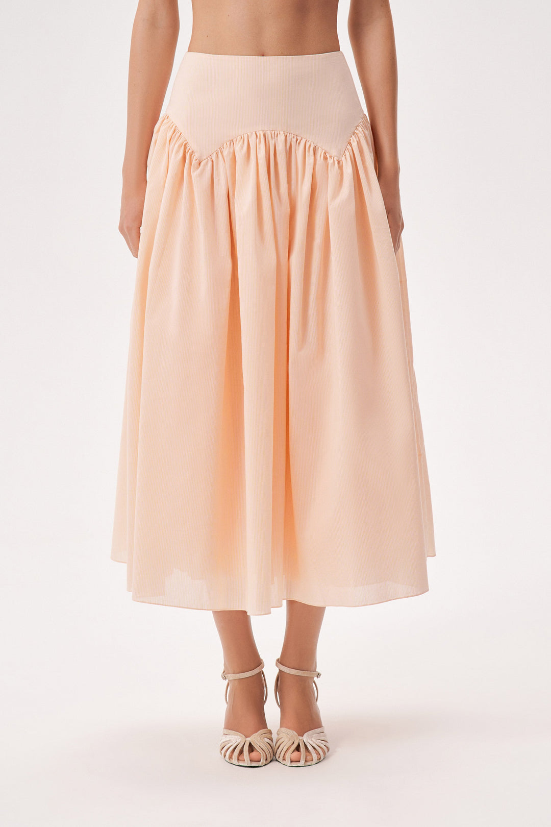 Yoke cotton midi skirt with pleats