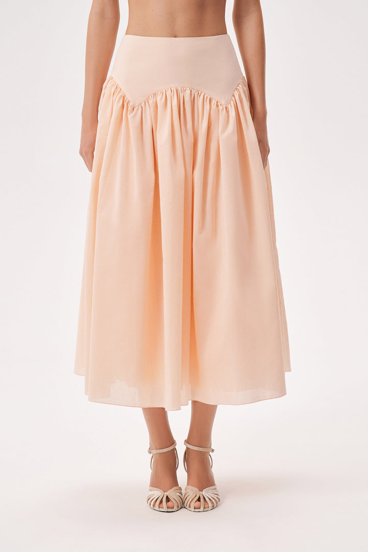 Yoke cotton midi skirt with pleats
