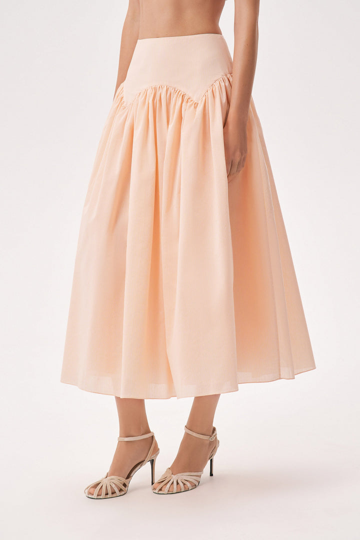Yoke cotton midi skirt with pleats