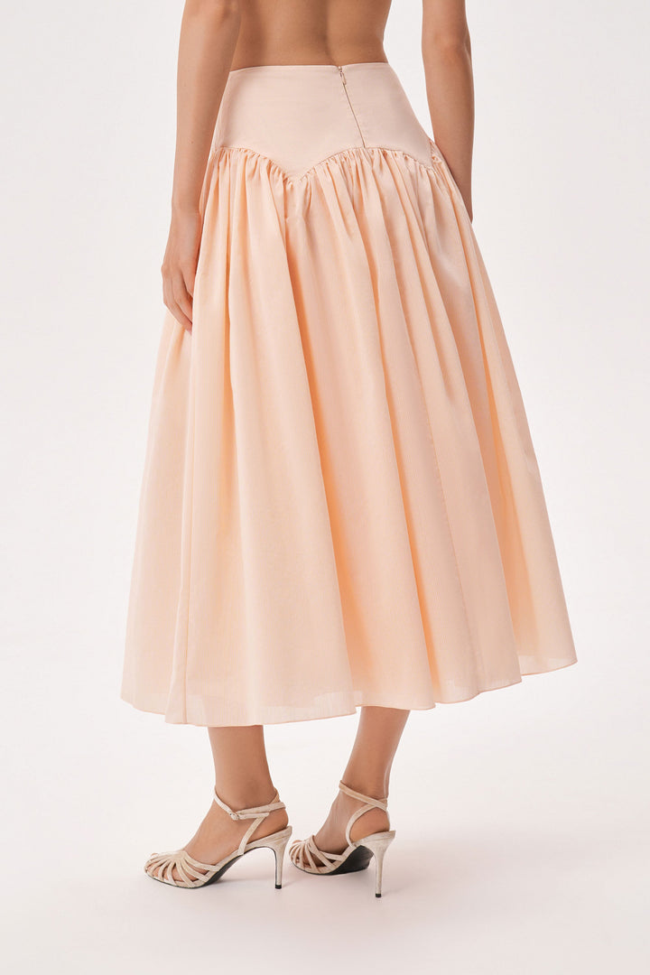 Yoke cotton midi skirt with pleats