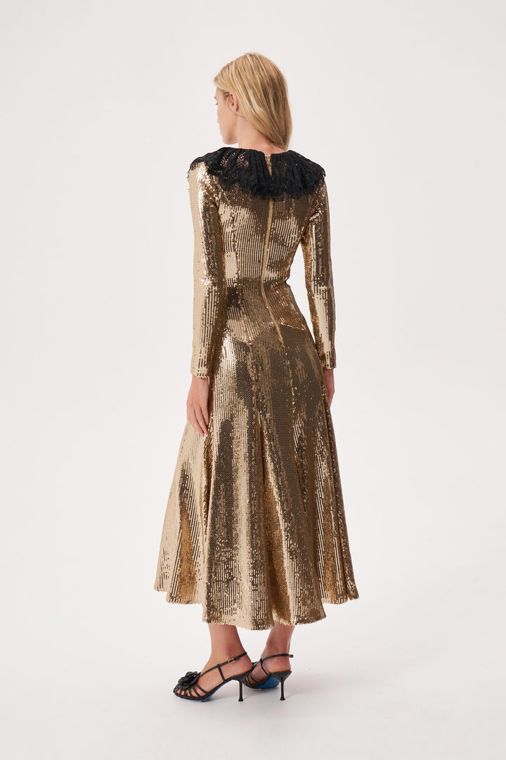 Sequinned dress with a lace collar