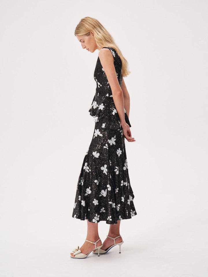 Ruffled-waist sequinned dress