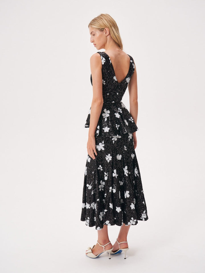 Ruffled-waist sequinned dress