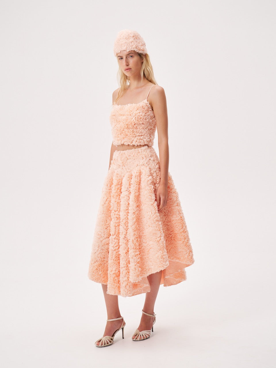 Voluminous textured midi skirt