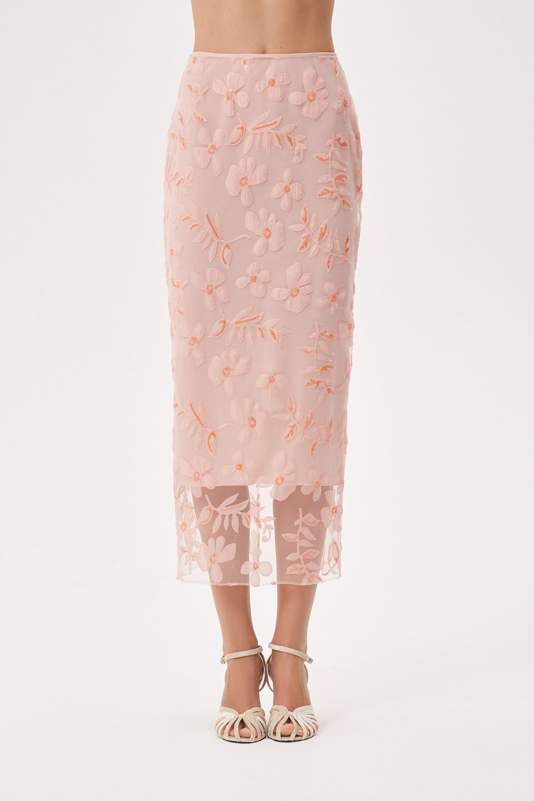 Floral appliqué midi skirt