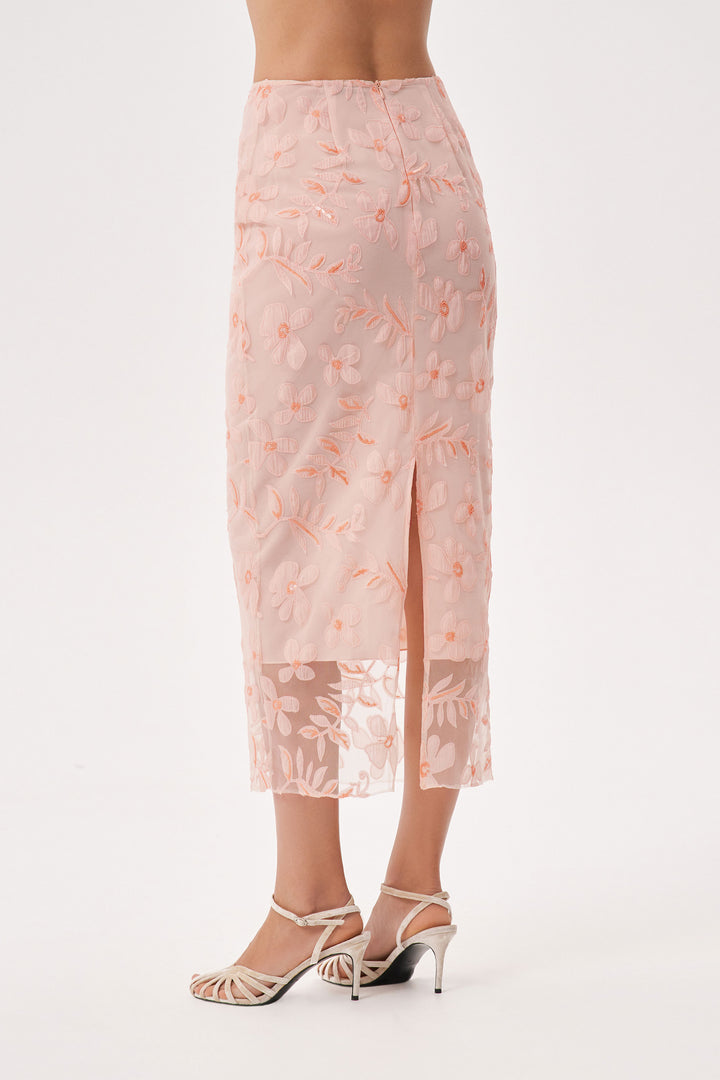 Floral appliqué midi skirt