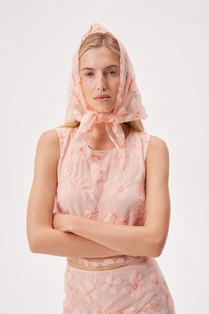 Floral appliqué headscarf