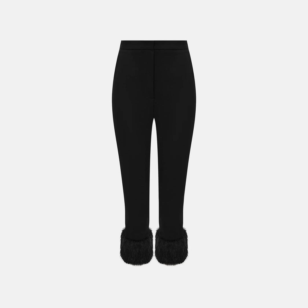 Fur-trimmed capri pants