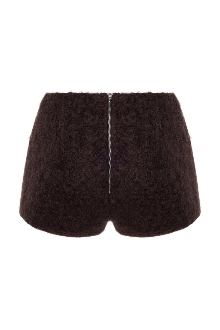 Brown mohair mini shorts