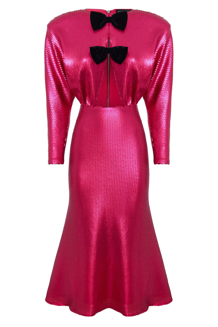 Longsleeved sequin dress with cutout and bows