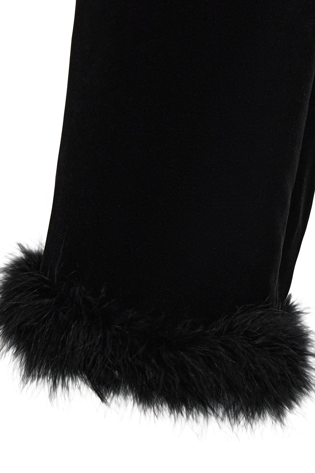 Trousers with marabou feather trim