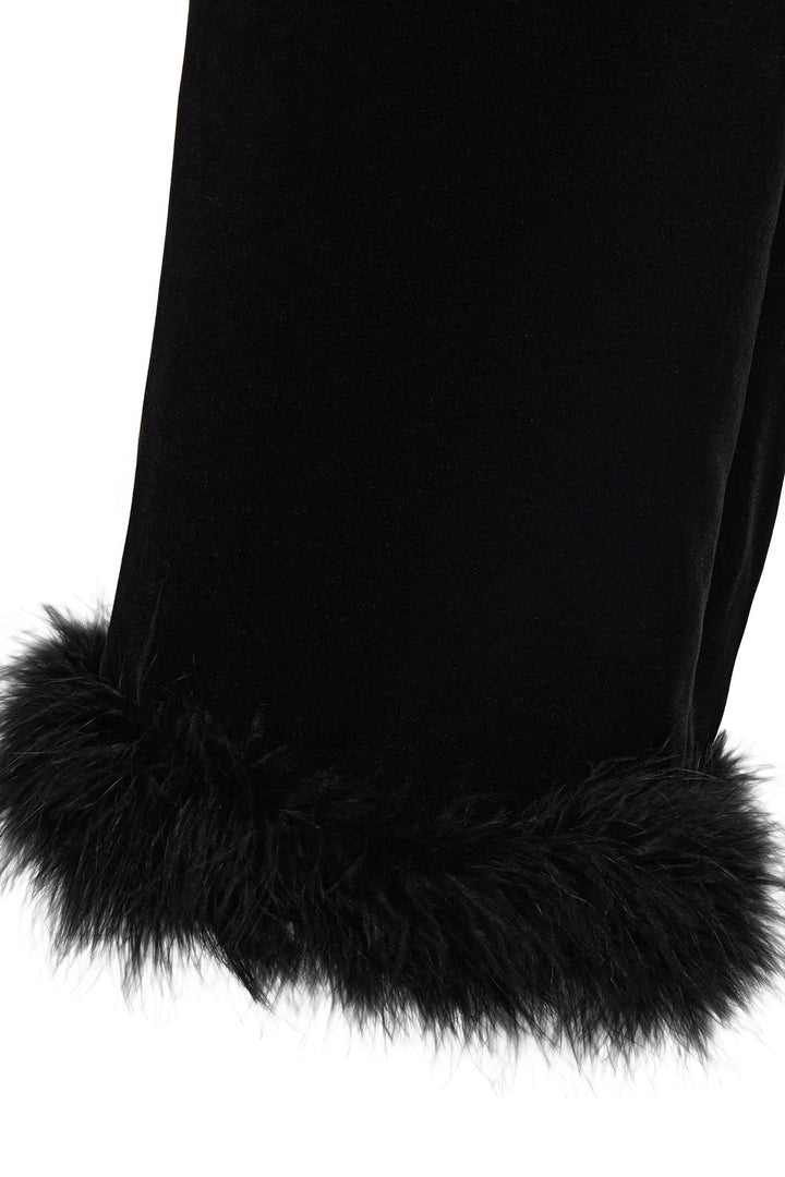 Trousers with marabou feather trim