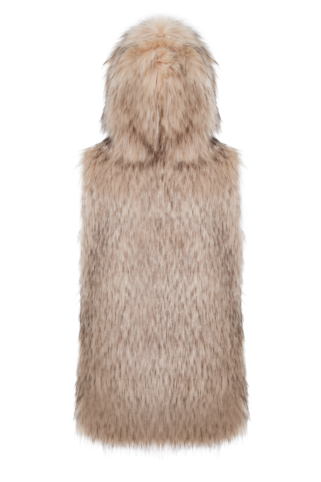 Long eco-fur vest with hood