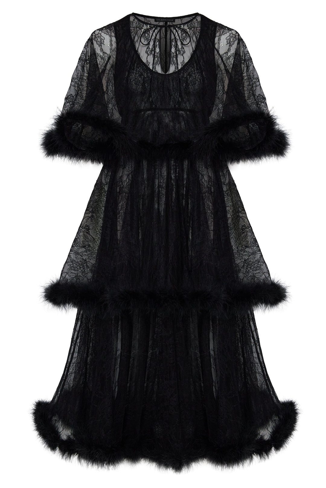 Lace dress with marabou feather trim Lace dress with marabou feather trim