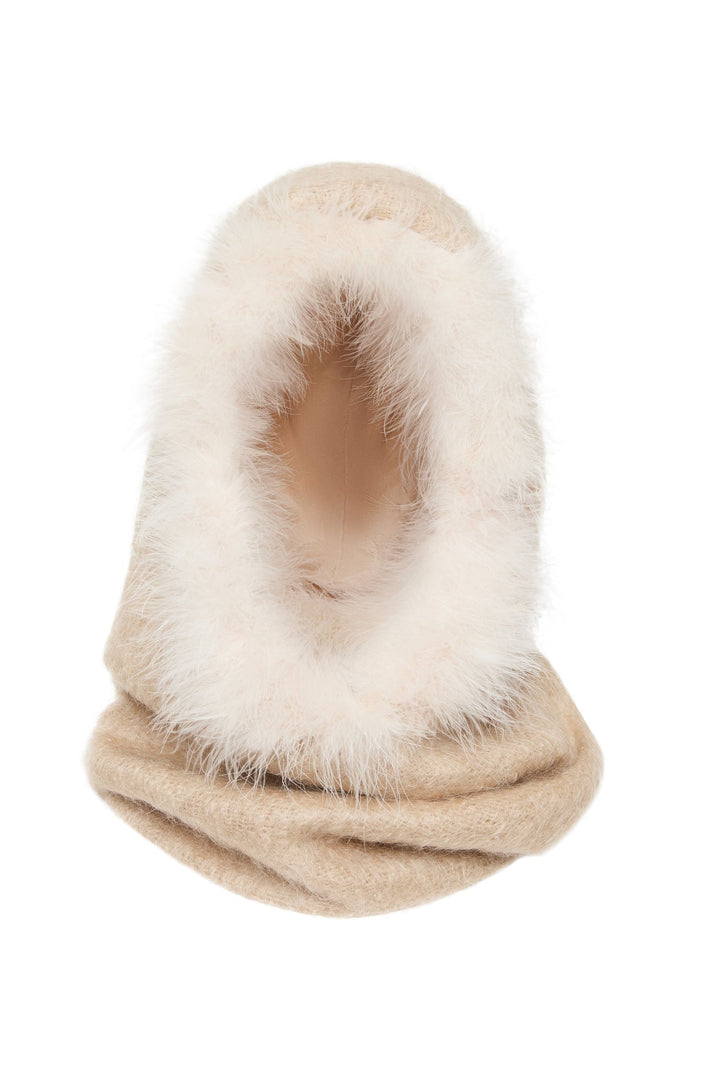 Mohair hood with marabou feather trim