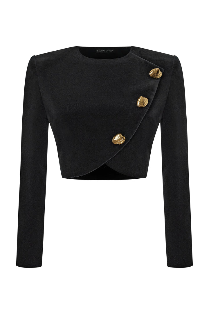Velvet jacket with gold buttons