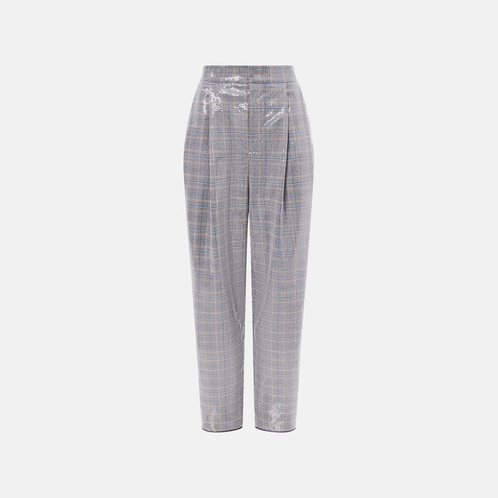 Suiting-fabric trousers embellished with transparent sequins