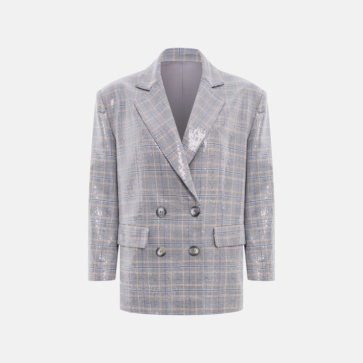 Suiting-fabric jacket embellished with transparent sequins