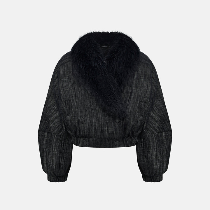 Denim jacket with a faux fur collar