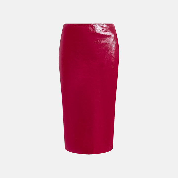 Burgundy genuine leather midi skirt