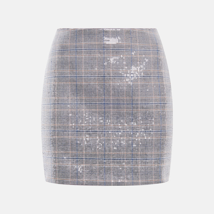 Suiting-fabric mini skirt embellished with transparent sequins
