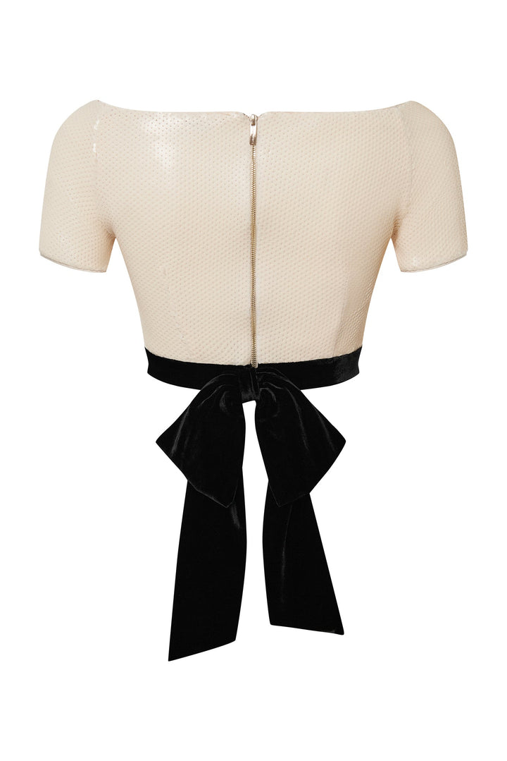 Sequin top with decorative bow