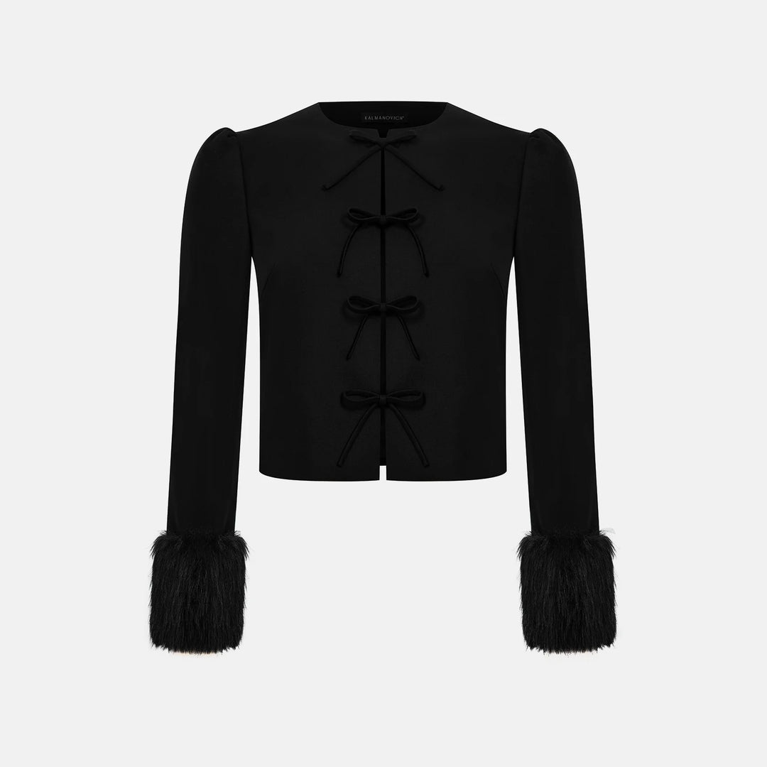 Cropped jacket with faux fur trim