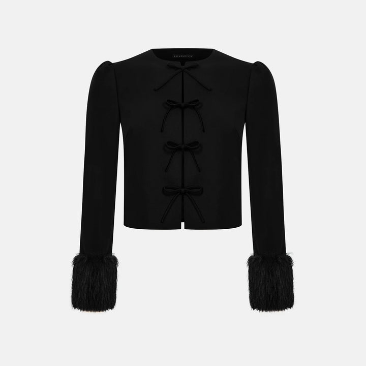 Cropped jacket with faux fur trim