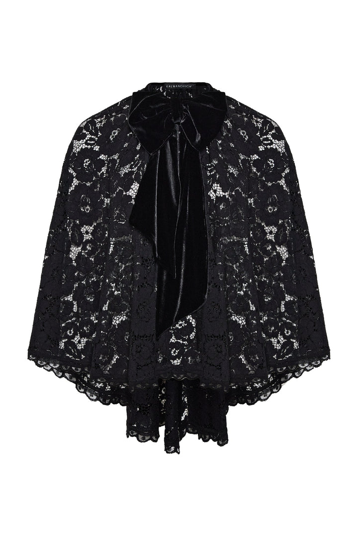Cord lace cape with decorative bow