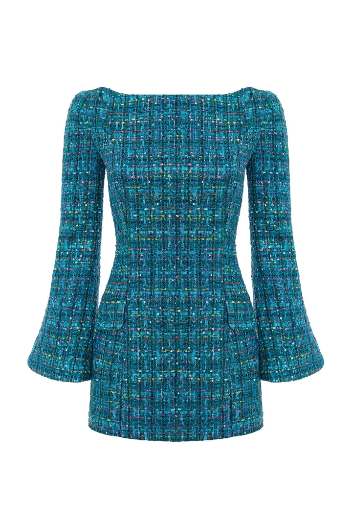 Tweed dress with bows and open back