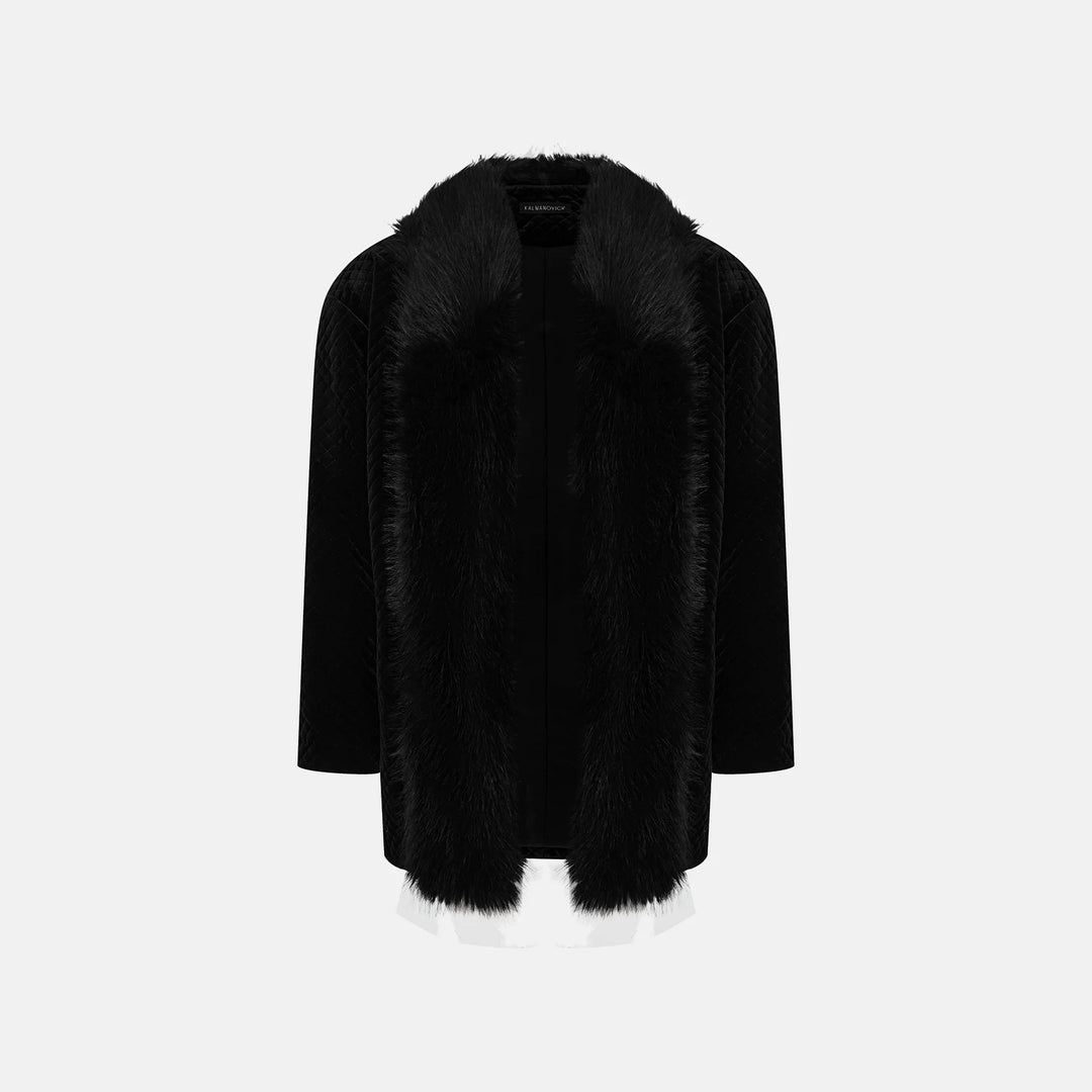 Quilted velvet jacket with faux fur